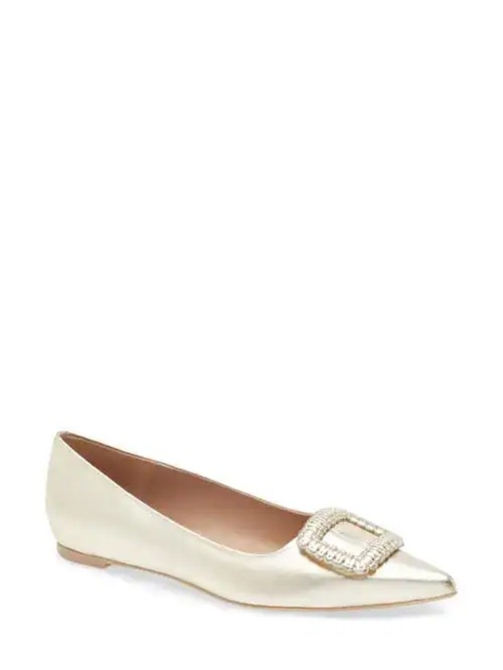 Aquatalia Ivory Pointed-Toe Flat with Crystal Buckle